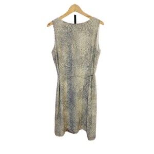 Liz Claiborne Women's Silk Sheath Dress 16 Petite Beige Grey Pattern Casual Midi